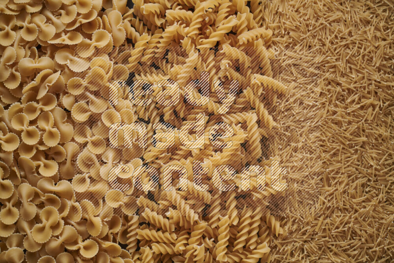 3 types of pasta filling the frame