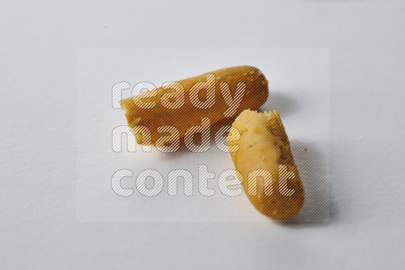 Assorted snacks on white background