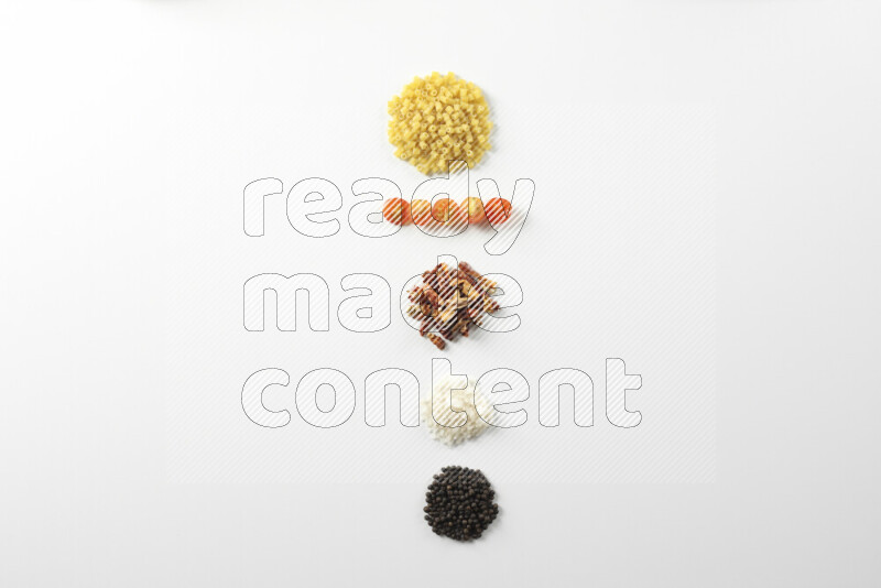Red sauce pasta recipes ingredients on white background
