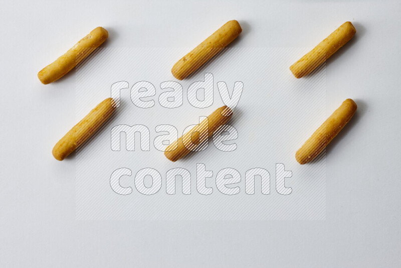 Assorted snacks on white background