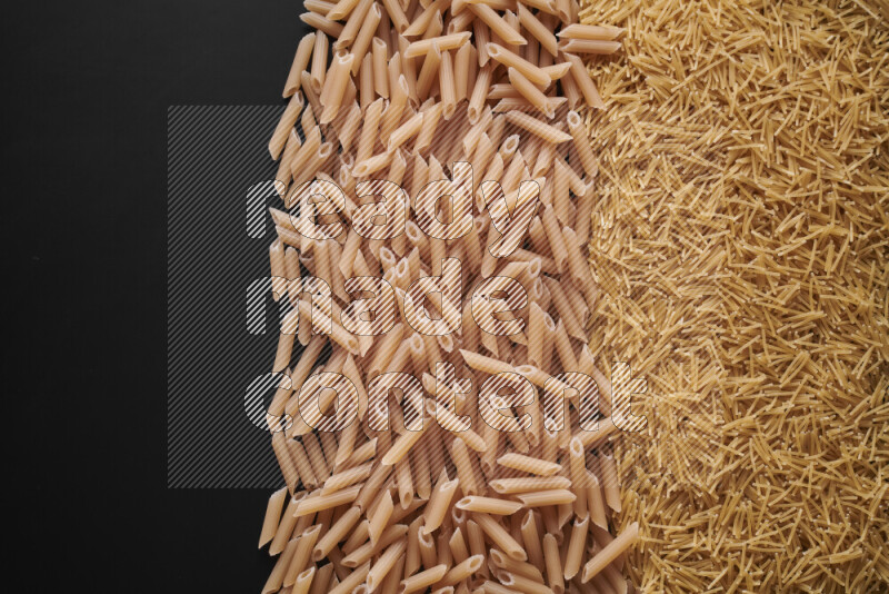 Different pasta types on black background