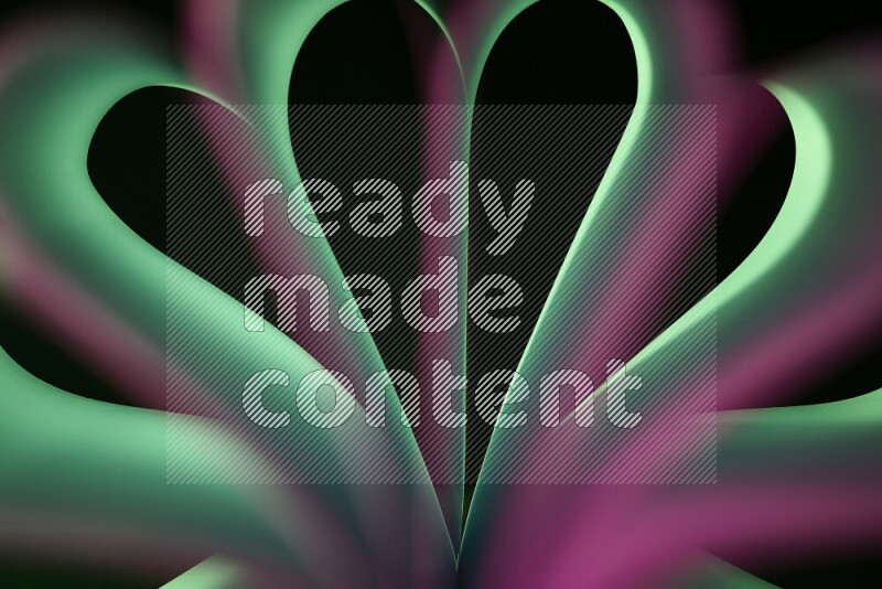An abstract art piece displaying smooth curves in pink and green gradients created by colored light