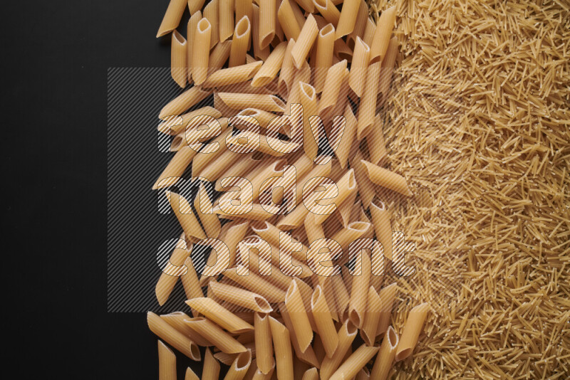 Different pasta types on black background