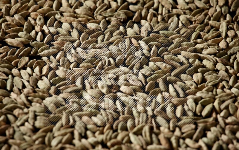 Cardamom seeds filling the frame on black flooring