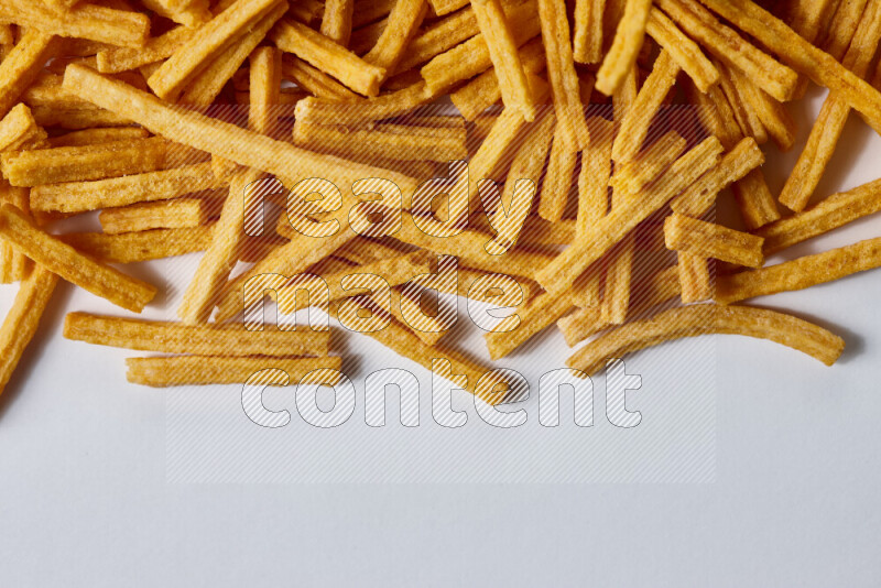 Assorted snacks on white background