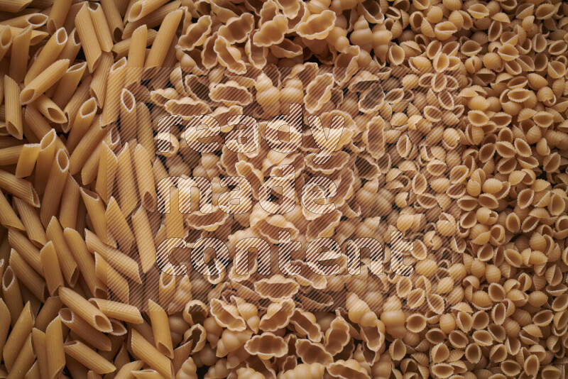 3 types of pasta filling the frame