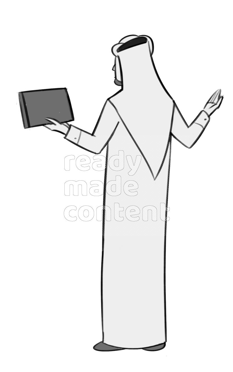 Saudi man holding a book standing different angles eye level