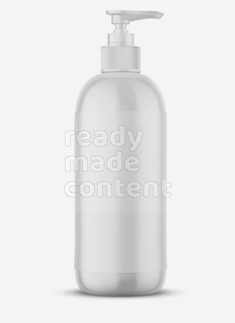 Plastic glossy cosmetic bottle with pump and label mockup isolated on white background 3d rendering