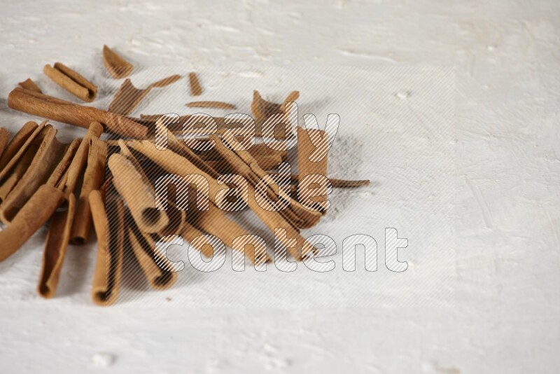 Cinnamon sticks in different angles on white background