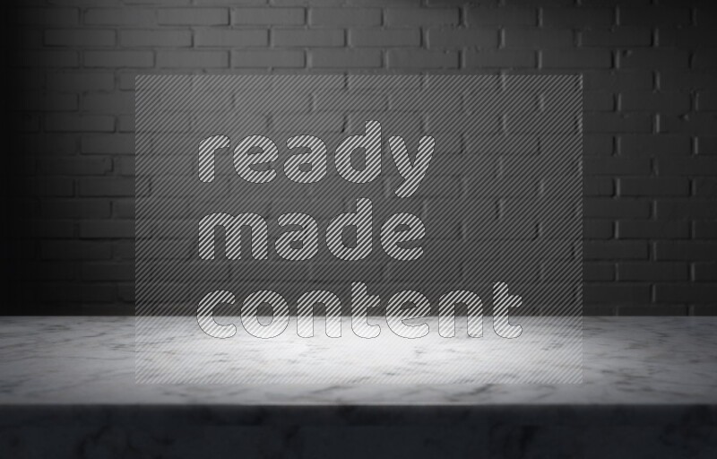A marble table top with colored brick wall background