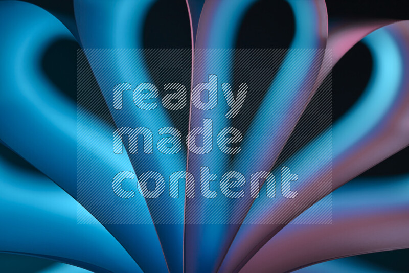 فن تجريدي يعرض منحنيات وتدرجات اللون الأزرق والوردي مكونه بضوء ملون