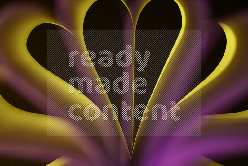 An abstract art piece displaying smooth curves in yellow and pink gradients created by colored light