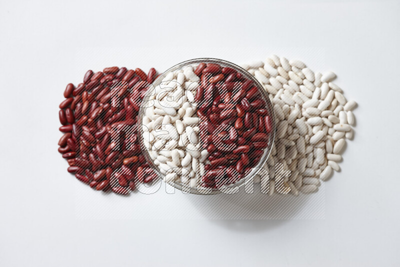 White beans with red kidney beans on white background