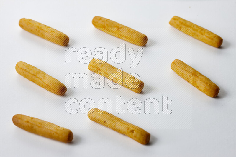 Assorted snacks on white background