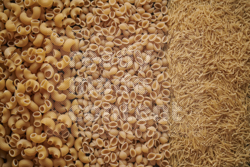 3 types of pasta filling the frame