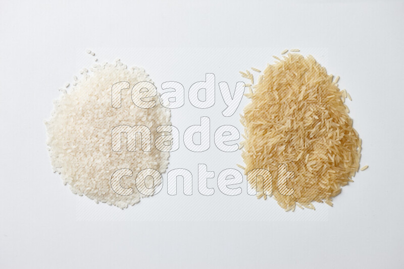 White rice with golden rice on white background