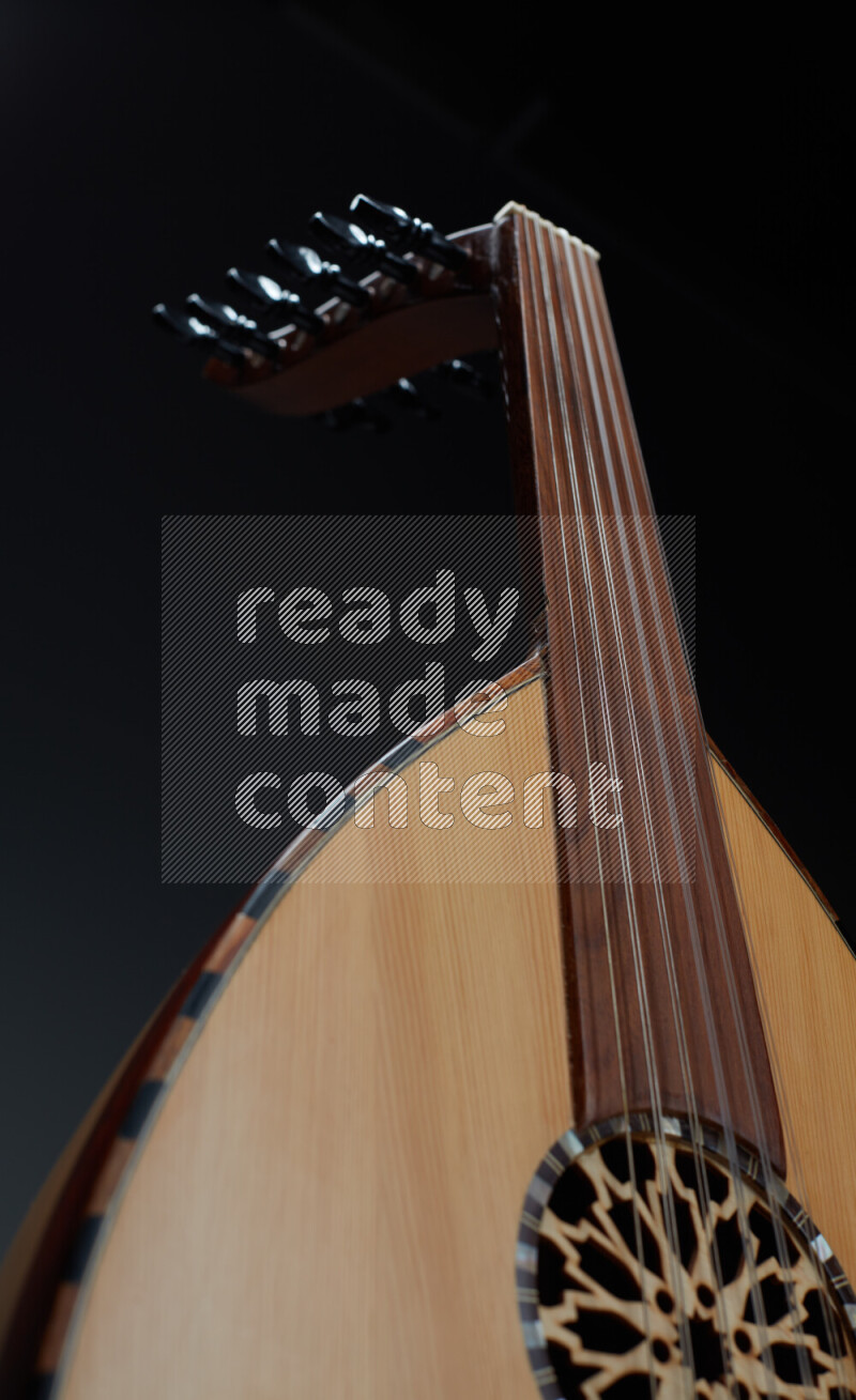 parts of a brown wooden Oud in a gray background