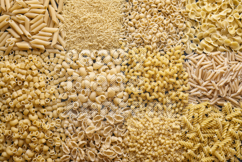 12 types of pasta filling the frame