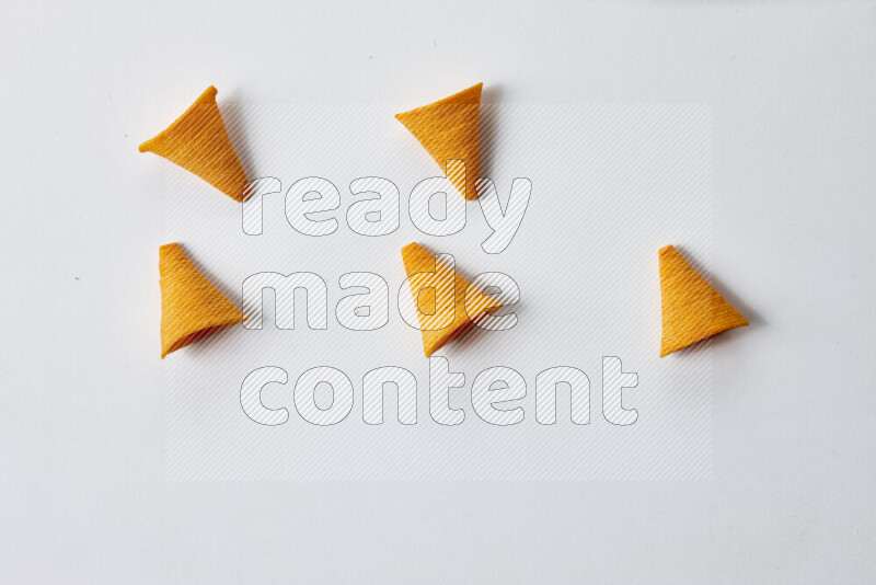 Assorted snacks on white background