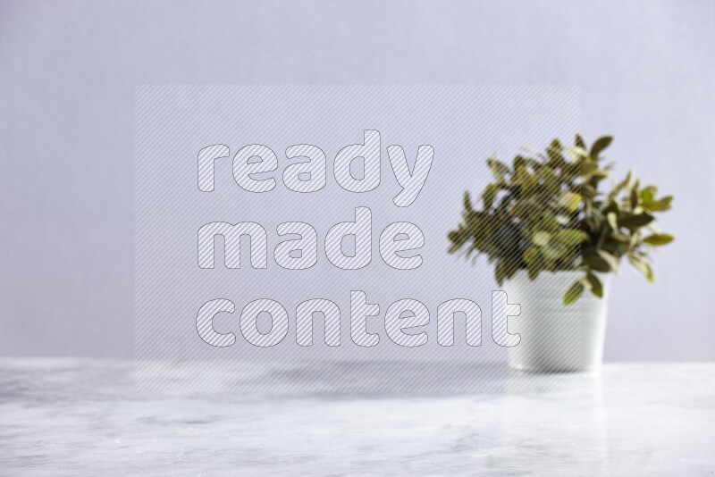 Artificial plant in white pot on grey marble background