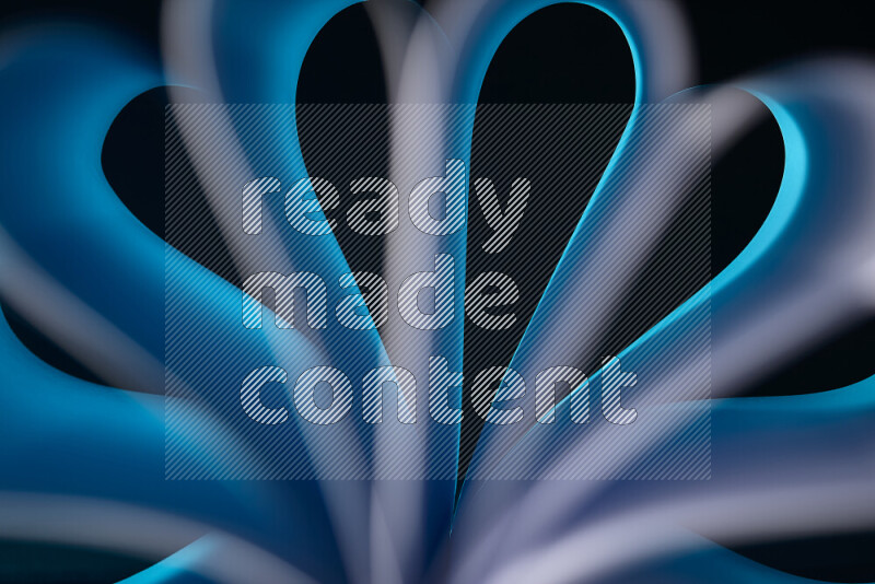 An abstract art piece displaying smooth curves in white and blue gradients created by colored light