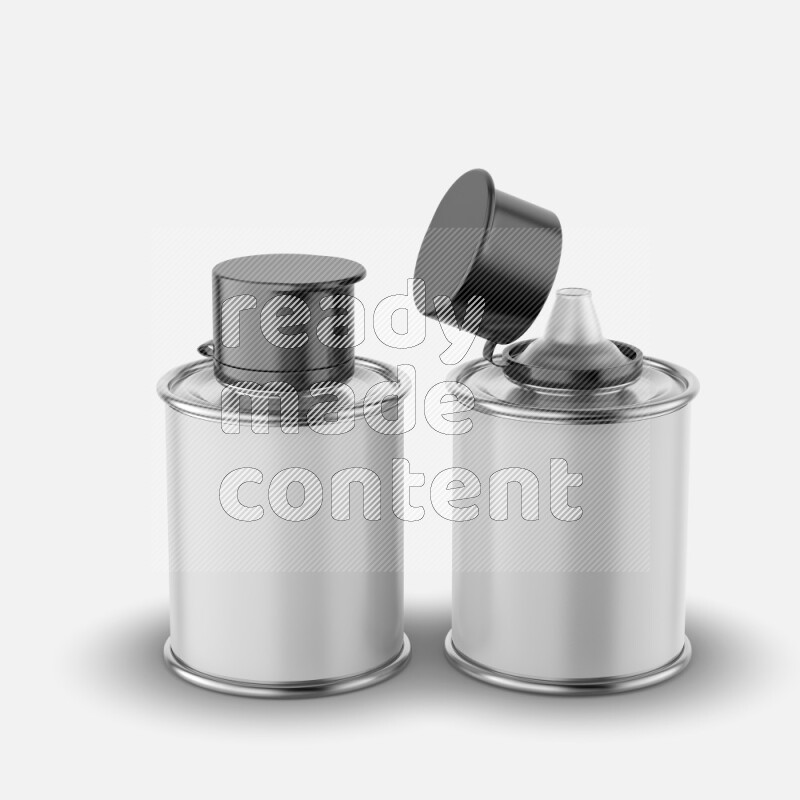 Metal tin bottle mockup with label and black cap isolated on white background 3d rendering