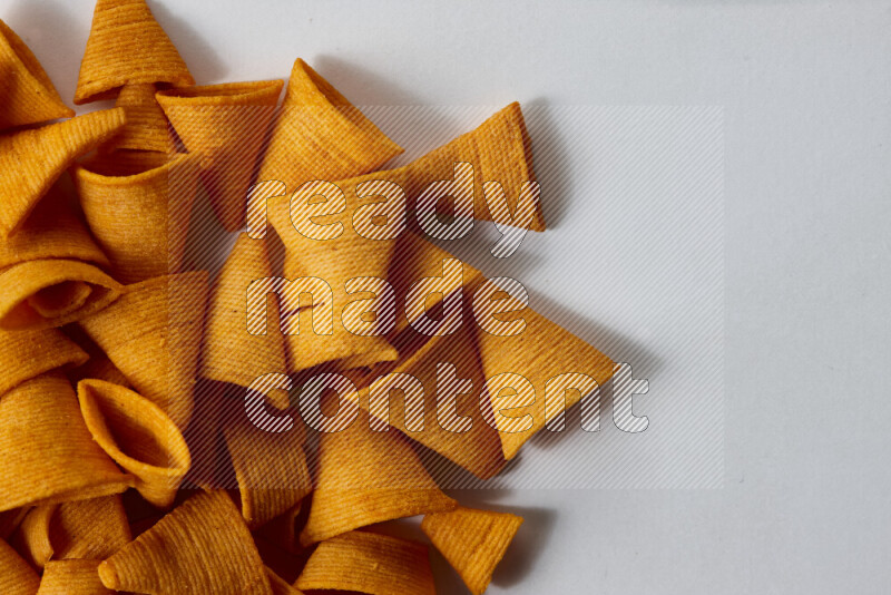 Assorted snacks on white background