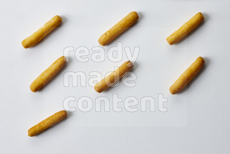 Assorted snacks on white background