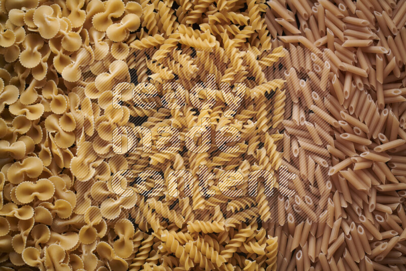 3 types of pasta filling the frame