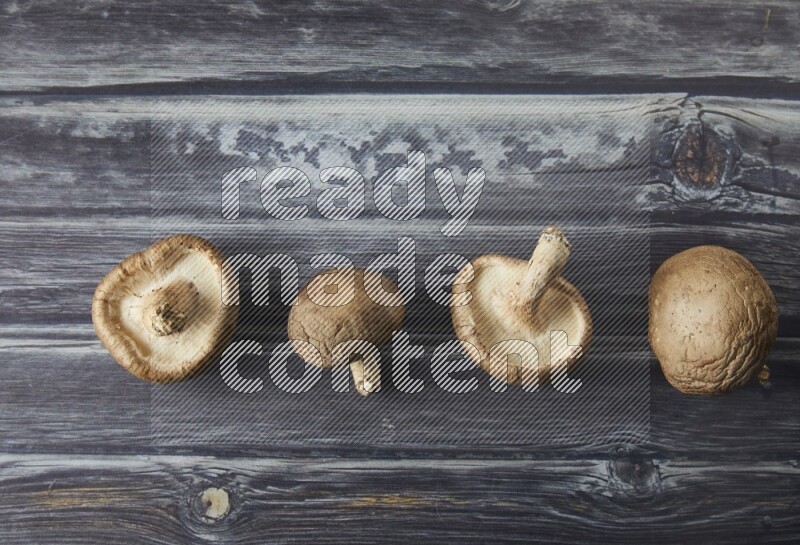 group of fresh shiitake Mushrooms topview on a grey wooden background