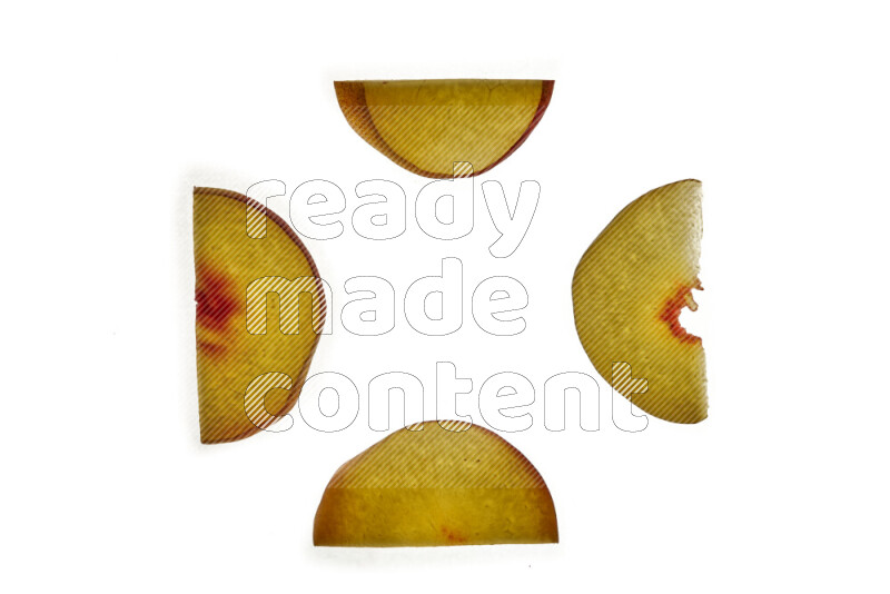 Peach slices on illuminated white background