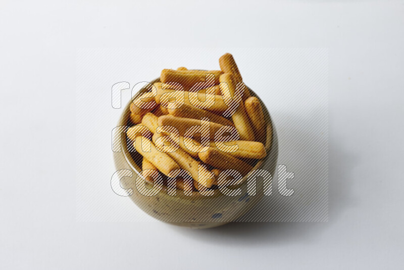 Assorted snacks on white background