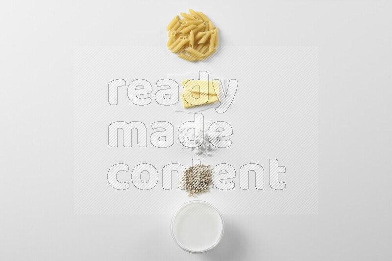 White sauce pasta recipes ingredients on white background