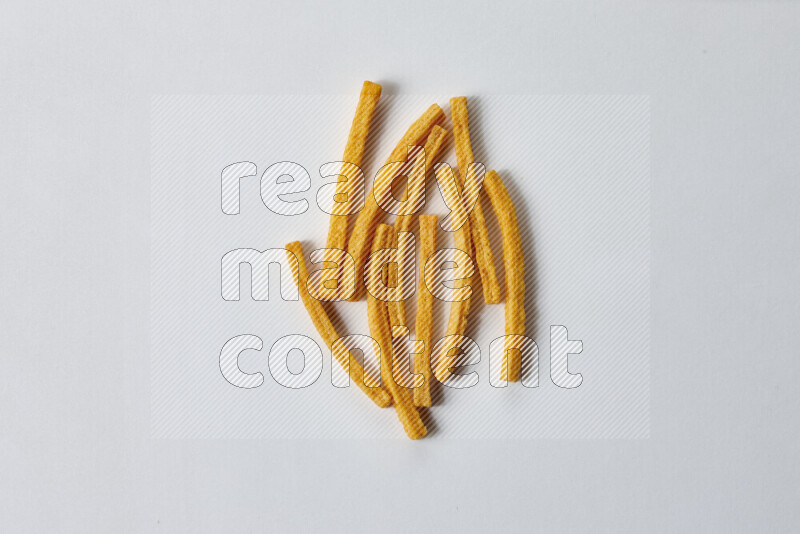 Assorted snacks on white background