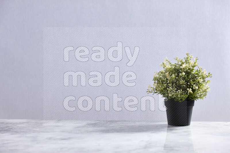 Artificial plant in black pot on grey marble background