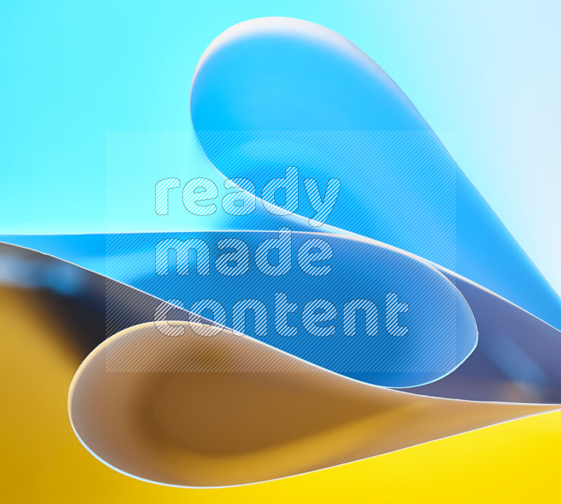 An abstract art of paper folded into smooth curves in blue and yellow gradients
