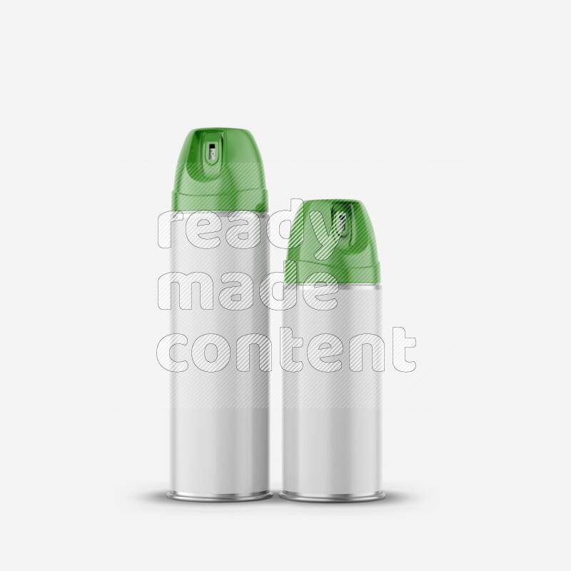 Metal spray bottle mockup with colored plastic cap isolated on white background 3d rendering