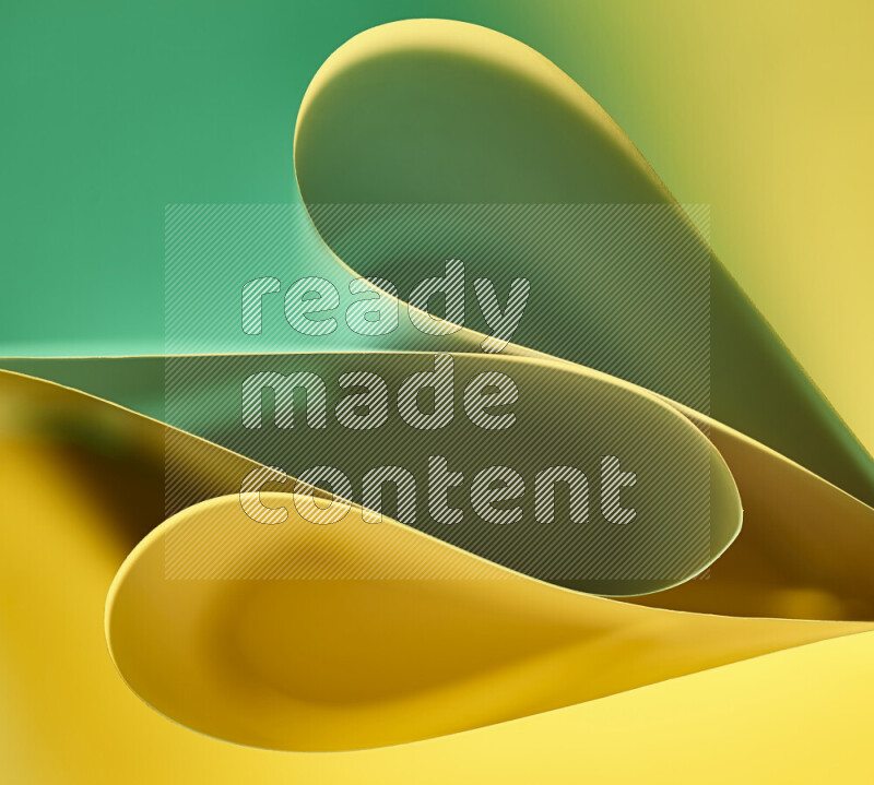 An abstract art of paper folded into smooth curves in green and yellow gradients