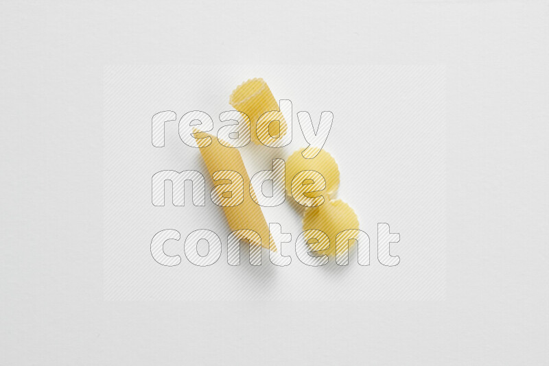 Different pasta types on white background
