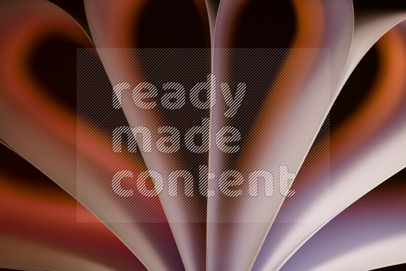 An abstract art piece displaying smooth curves in orange gradients created by colored light