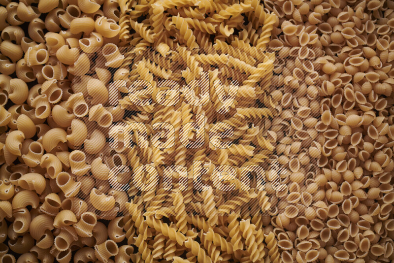 3 types of pasta filling the frame