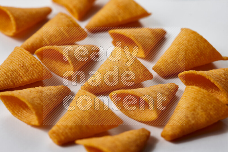 Assorted snacks on white background