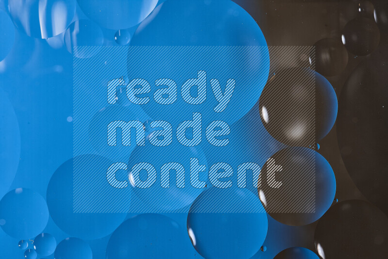 Close-ups of abstract oil bubbles on water surface in shades of blue and brown