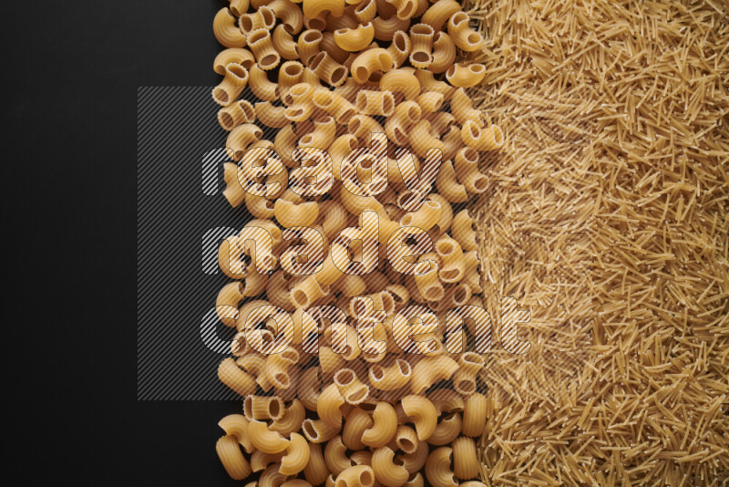 Different pasta types on black background