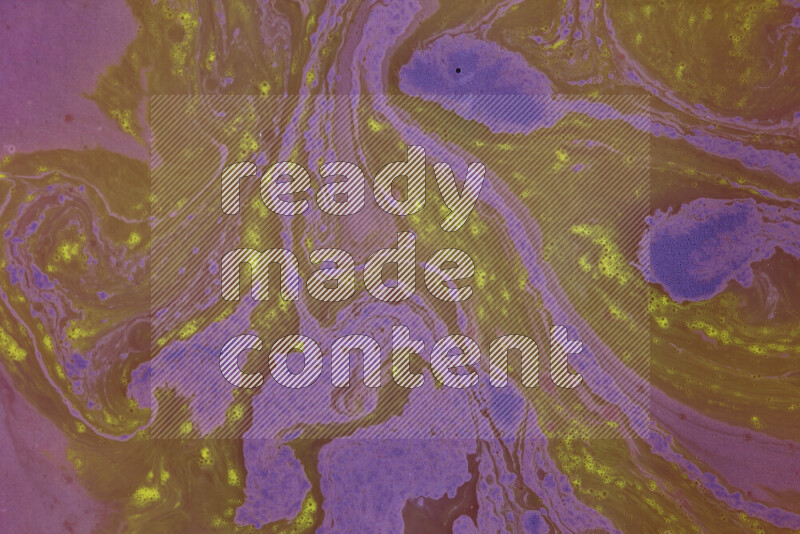 The image depicts a marbling effect with swirling patterns of purple and yellow