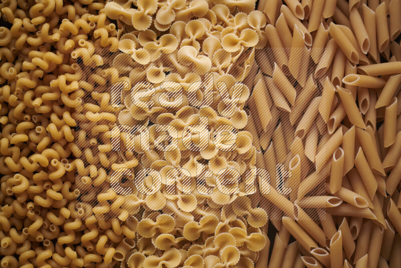 3 types of pasta filling the frame