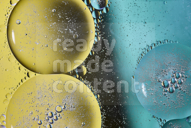 لقطات مقربة لفقاعات من الزيت على سطح الماء باللون الأخضر والأصفر