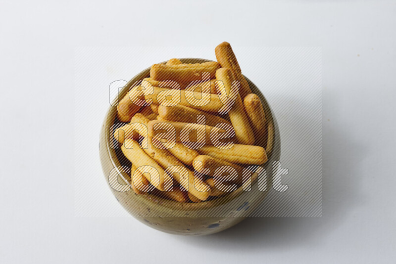 Assorted snacks on white background