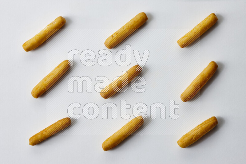Assorted snacks on white background