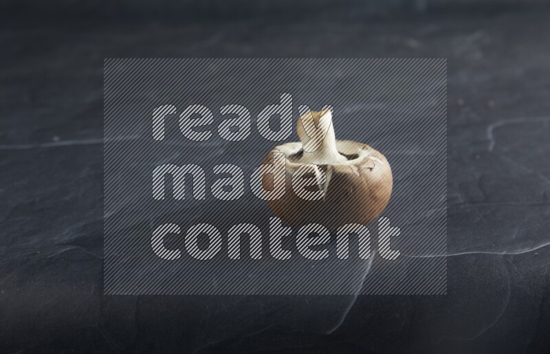 45 degre cremini  mushrooms on a textured black slate background